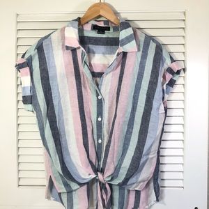 Sanctuary stripped button down tie front top